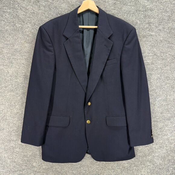 Oscar De La Renta Blazer Men 41 Blue Button Up Collared Long Sleeve Wool Classic - Picture 1 of 7